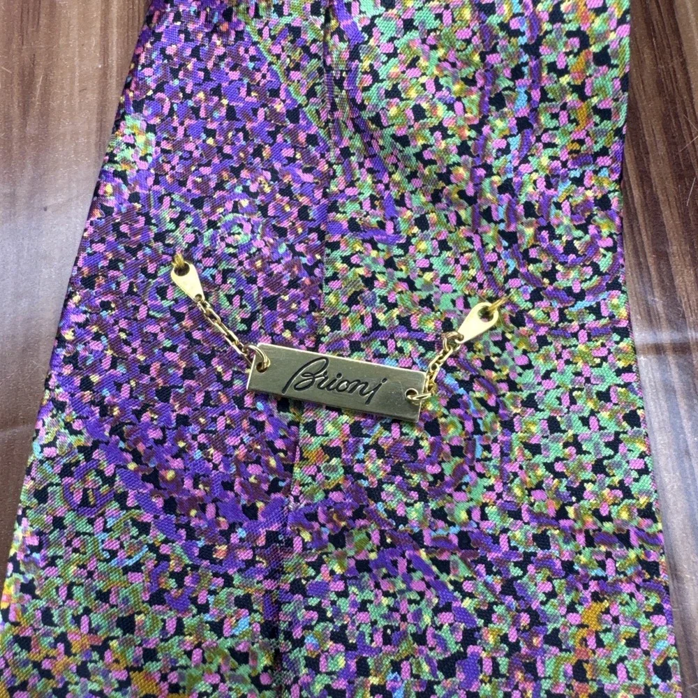 Brioni Silk Tie Green Purple Orange Abstract‎ Art Swirl 4